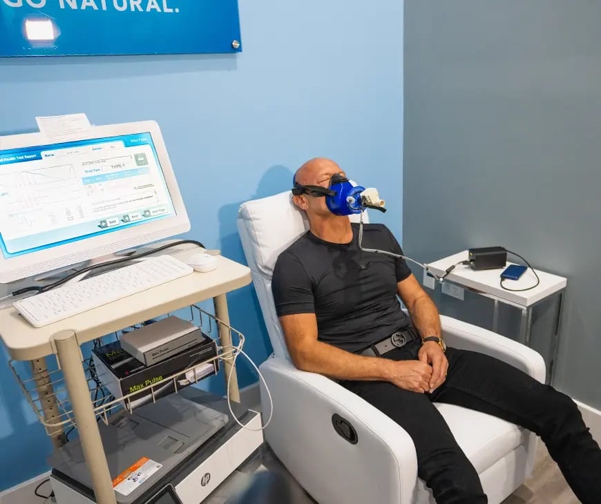 Jarek Tadla waits for his RMR results at Liquivida Wellness Center